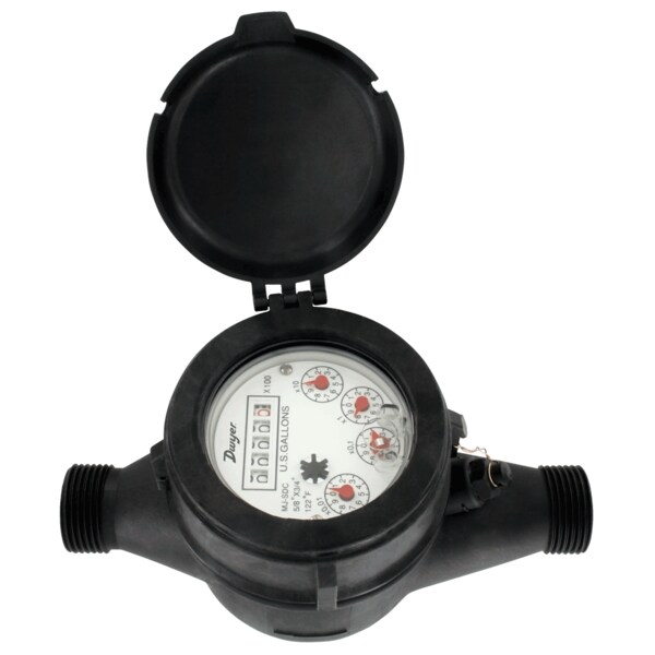 Dwyer Instruments Multi-Jet plastic water meter with NSF Approval, 5/8" X 1/2" pipe size with 10 gallon pulse output WPTN-A-C-01-10 - main